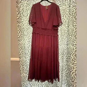New Taylor Smocked Waist Dark Red Maxi Dress Size 14W